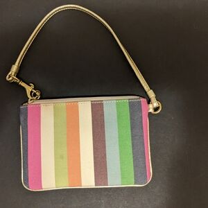 Coach Signature Poppy Legacy Striped Wristlet